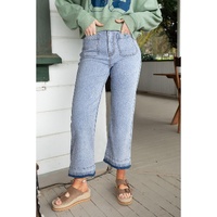 Beau Blue Acid Wash Contrast Edge Pocketed Cropped Jeans - 12 US thumbnail