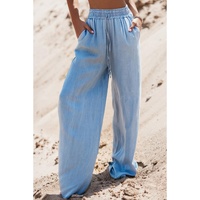 Myosotis Drawstring High Waist Wide Leg Denim Pants - L thumbnail