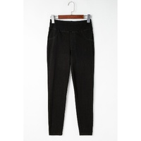 Black Solid Color High Waist Stretchy Slim Fit Jeggings - M thumbnail