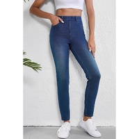 Ashleigh Blue Multiple Pockets Straight Leg Washed Stretchy Knit Casual Jeans - XL thumbnail