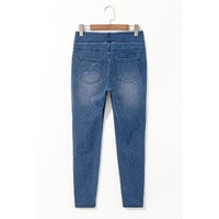 Navy Blue Skinny Elastic Waist Ankle Length Mid Waist Jeggings with Pockets - L thumbnail