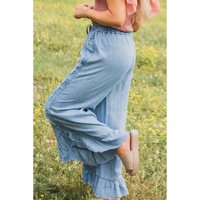 Myosotis Light Wash Raw Hem Ruffled Wide Leg Jeans - 10 US thumbnail