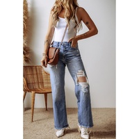 Ashleigh Blue Distressed Raw Hem Straight Leg High Waist Jeans - 10 US thumbnail