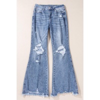 Dusk Blue High Rise Ripped Distressed Hem Flared Jeans - 10 US thumbnail