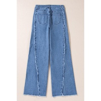 Beau Blue Vintage Stitching Raw Hem Flared Jeans - 8 US thumbnail
