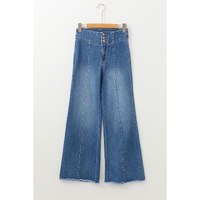 Sail Blue High Waist Button Fly Seamed Raw Hem Flare Jeans - 6 US thumbnail
