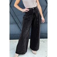 Dark Grey Pleated Wide Leg Mineral Wash Denim Pants - 10 US thumbnail