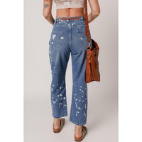 Ashleigh Blue Ripped Splattering Paint Rope Waist Cropped Straight Jeans - 6 US thumbnail