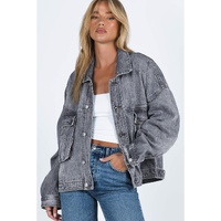 Gray Chest Pockets Drop Shoulder Loose Denim Jacket - XL thumbnail