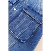 Blue Chest Pockets Drop Shoulder Loose Denim Jacket - L thumbnail