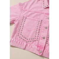 Pink Rivet Studded Pocketed Denim Jacket - S thumbnail
