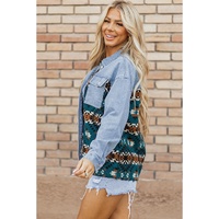 Blue Aztec Printed Denim Jacket - XL thumbnail