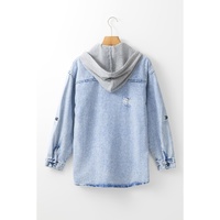 Mist Blue Oversized Contrast Hooded Denim Jacket - L thumbnail