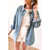 Dusk Blue Slit Buttons Pocketed Denim Jacket - M thumbnail