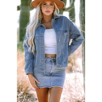 Wild Wind Washed Oversize Pocketed Denim Jacket - S thumbnail