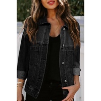 Black Washed Oversize Pocketed Denim Jacket - S thumbnail