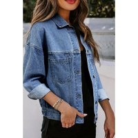Light Blue Washed Oversize Pocketed Denim Jacket - M thumbnail