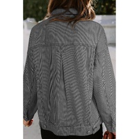 Blue Stripe Washed Oversize Pocketed Denim Jacket - S thumbnail