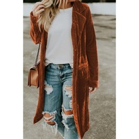 Brown Retro Velvet Long Sleeve Pocket Coat - S thumbnail