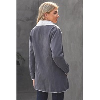 Gray Lapel Collar Button Fleece Jacket - M thumbnail