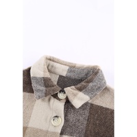 Khaki Plaid Color Block Buttoned Long Sleeve Jacket with Pocket - 2XL thumbnail