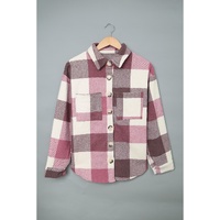Plaid Color Block Buttoned Long Sleeve Jacket with Pocket - S thumbnail