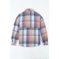 Pink Black/Pink Plaid Flap Pockets Shacket - M thumbnail