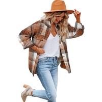 Brown Plaid Flap Pockets Shacket - 2XL thumbnail
