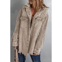 Azura Exchange Khaki Patchwork Hooded Corduroy Shacket - M thumbnail