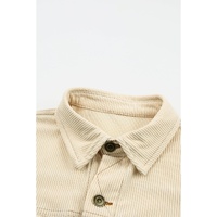 Button Up Pockets Striped Color Block Corduroy Jacket - L thumbnail