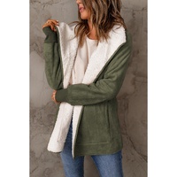Green Faux Suede Fleece Lined Open Front Jacket - M thumbnail