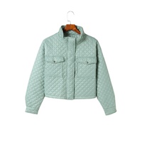 Green Quilted Pocketed Zip-up Cropped Jacket - XL thumbnail