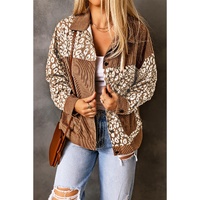 Brown Leopard Print Corduroy Long Sleeve Jacket - S thumbnail