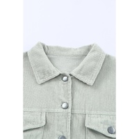 Sky Blue Raw Hem Flap Pockets Cropped Corduroy Jacket - M thumbnail