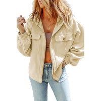 Apricot Flap Pocket Drawstring Hood Zip Up Jacket - L thumbnail