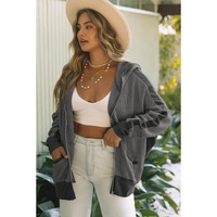 Gray Thermal Waffle Knit Full Zipper Hooded Jacket - L thumbnail