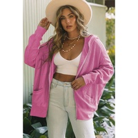 Rose Thermal Waffle Knit Full Zipper Hooded Jacket - L thumbnail