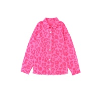 Pink Leopard Print Button Cuffs Raw Hem Jacket - L thumbnail