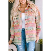 Azura Exchange Multicolor Western Aztec Print Button Flap Pocket Shacket - L thumbnail