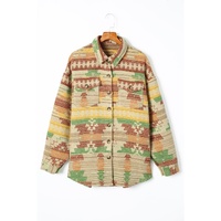 Yellow Western Aztec Print Button Flap Pocket Shacket - L thumbnail