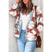 Azura Exchange Red Western Aztec Buttoned Zipper Pockets Fleece Jacket - L thumbnail