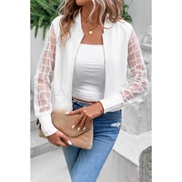 White Latticed Mesh Sleeve Zip Up Bomber Jacket - XL thumbnail