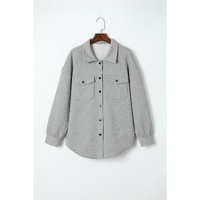 Gray Solid Textured Flap Pocket Buttoned Shacket - M thumbnail