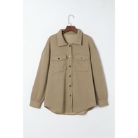 Khaki Solid Textured Flap Pocket Buttoned Shacket - M thumbnail