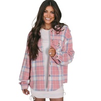 Pink Plaid Flap Pocket Flannel Shacket - M thumbnail