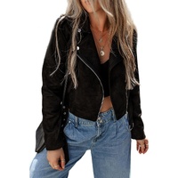 Black Asymmetric Zipper Belted Hem Jacket - S thumbnail