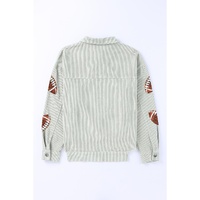 Sky Blue Sequined Football Patch Ribbed Cotton Jacket - M thumbnail