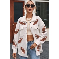 Beige Bubble Gum Texture Sequined Football Shacket - XL thumbnail