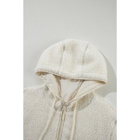 Beige Fleece Zip Up Drawstring Hooded Pocketed Jacket - S thumbnail