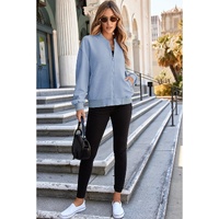 Myosotis Solid Textured Stand Neck Zipper Bomber Jacket - 2XL thumbnail